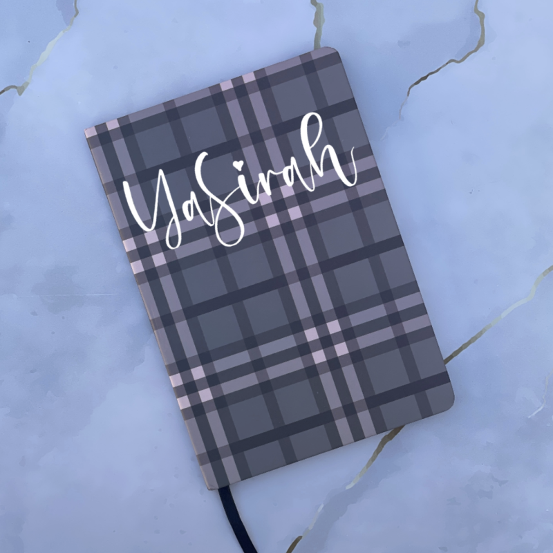 Grey Pink Plaid Notebook A5