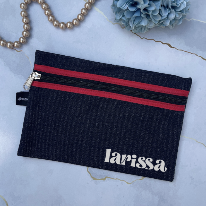 Pencil Case - Denim Red Stripe