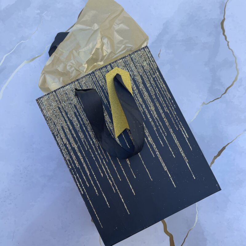 Gift Bag - Black & Gold Glitter